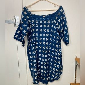 Po-em blue cotton dress with X pattern